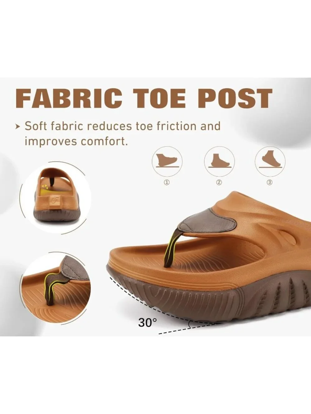 Men's Khaki Brown Orthopaedic Foot bed Flip Flops Fabric Toe Post Beach Sandals